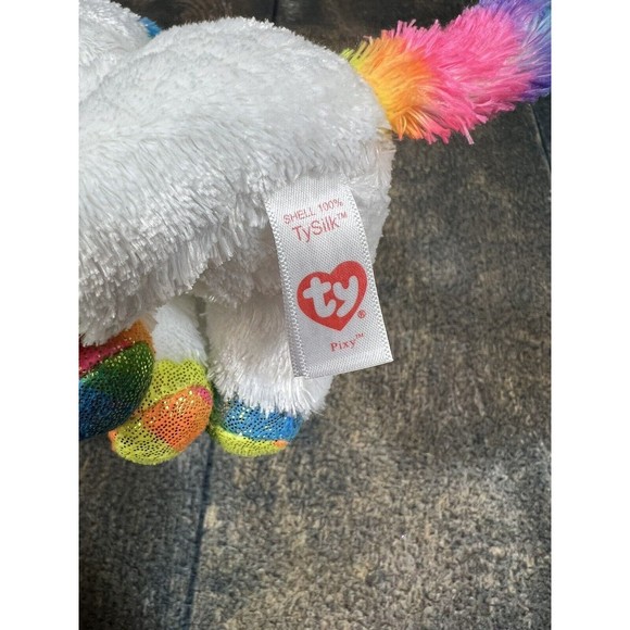 Ty Beanie Boo Pixy Plush Stuffed Animal White Rainbow Unicorn Ty Silk! Soft! - Picture 8 of 8